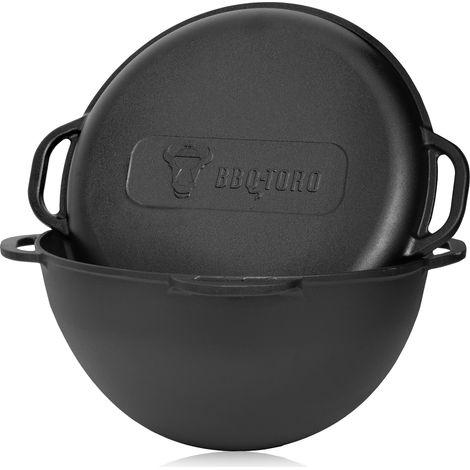 BBQ-Toro Kazan en fonte avec couvercle, 19 litres Marmite traditionnelle en fonte avec fond rond