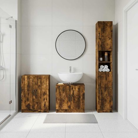 vidaXL 3 Piece Bathroom Cabinet Set UTRECHT Smoked Oak Engineered Wood (1/5)