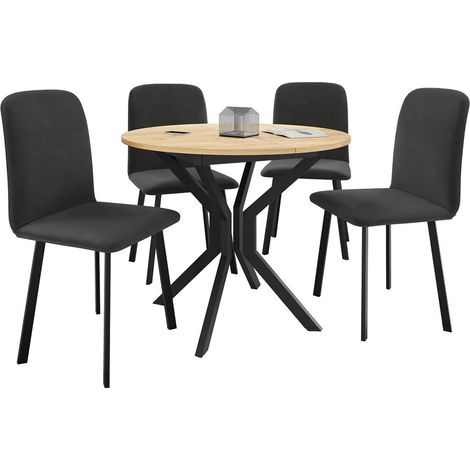 Salle à manger complète Edmond 118, Chêne doré artisanal + Noir, 77x0x0cm, Diamètre: 90, Nombre de chaises: 4, Style: Contemporary