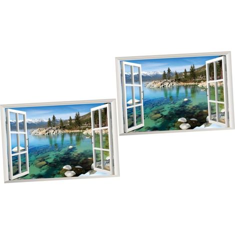 2 Pièces D Autocollants Fenêtre Salon Stickers Autocollant Mural Décoration Faux Mur Pour Xcm À Motifs (1/5)