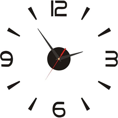 Horloge Murale DIY,  Noir Horloge Européenne Petite Horloge Murale Silencieuse sans Cadre, Simple Créatif Acrylique 3D Sticker Mural Horloge pour Chambre Salle D'étude
