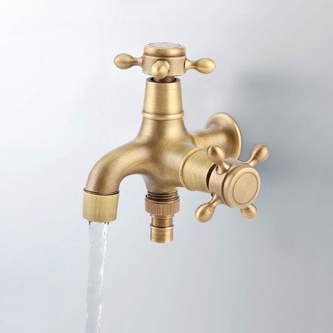 Robinet de salle de bain en cuivre, filetage G1/2 po, simple robinet d'eau froide pour machine à laver, serpillière ou piscine, style rétro doré (1/5)