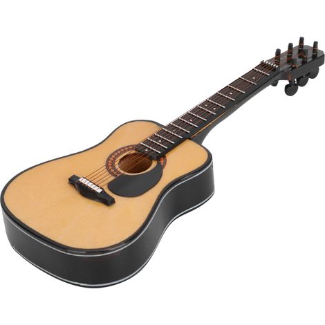 Guitare miniature en bois pour maison de poupée, instrument de musique décoratif avec étui et support, modèle de collection, accessoire de décoration élégant. (1/5)