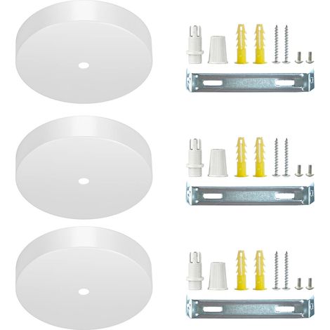 3 Pcs Auvent de Plafond Métal Noir 100 x 2mm Cache Fil Pour Lustre Cache Cable Plafonnier Blanc pour Lampe à Baldaquin pour Salon Cuisine Couloir (1/4)
