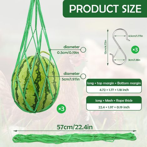 Filet de Nourrissage Suspendu pour Poules Canards Oies Sac en Filet pour Fruits et Légumes Mangeoire Suspendue pour Volailles Jouet de Cueillette avec Crochets S (1/5)