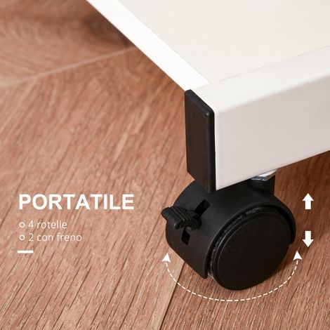 Tablette blanche escamotable 60x48x73cm avec tiroir de rangement, 4 roues pivotantes et étagère basse pour ordinateur portable. (1/5)