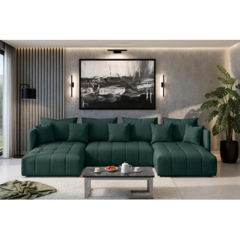 AX LIVING Ecksofa Grün Sofa U Form mit Schlaffunktion Veliro U, 353 cm