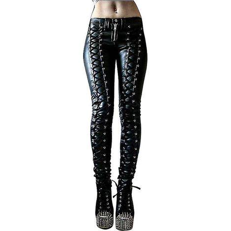 Leggings aus Kunstleder für Damen, Gothic-Punk-Skinny-Leggings aus PU-Leder – XL – Schwarz (1/5)