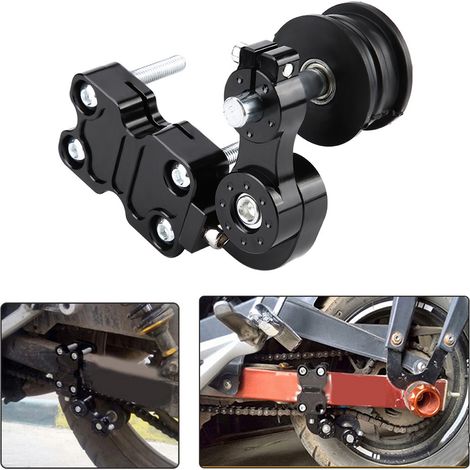 Kettenspanner aus Aluminium für Motorräder, selbstjustierende Schraube mit Rolle, schwarzes Werkzeug (1/5)