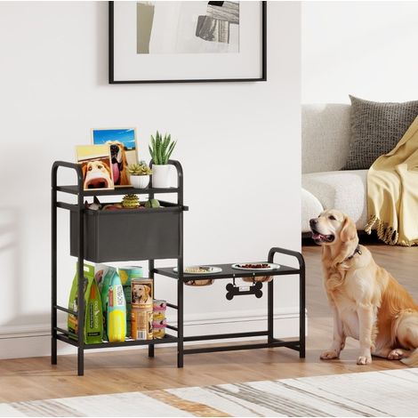Comedero elevado para perros ajustable con almacenamiento 2 x 800 ml acero negro (1/5)