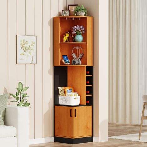 Vitrine à vin d'angle 40 x 40 x 182 cm porte-verres à vin porte-bouteilles intégré portes de meuble Meuble de Rangement (1/2)