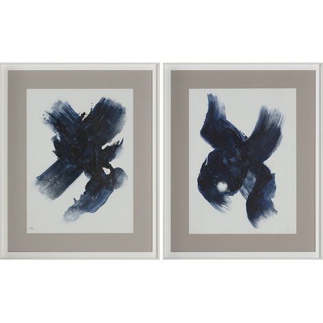 Tableau abstrait bleu et blanc encadré peinture acrylique main - Bleu abstrait fond blanc encadré (1/2)