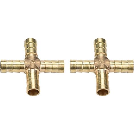 5pcs Laiton 4 Voies Tuyau Raccord en Croix Joint de Raccord en Cuivre Adaptateur à Barbelé Air Eau Gaz Carburant 6/8/10/12mm(10mm) (1/5)