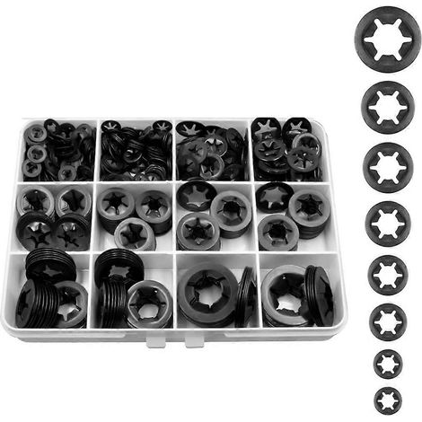 500 rondelles frein à dents internes en étoile, assortiment d'écrous-poussoirs M2.5, M3, M4, M5, M6, M8, M10 et M12, kit d'assortiment de fixations (1/5)