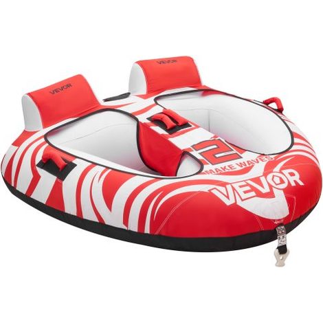 Flotador de Arrastre Inflable para Deportes Acuáticos 163 x 160 x 56 cm, Flotador Remolcable para 2 Personas, Capacidad de 154 kg, con Dos Cabinas, Cubierta de Nailon, Asas Acolchadas, Rojo (1/5)