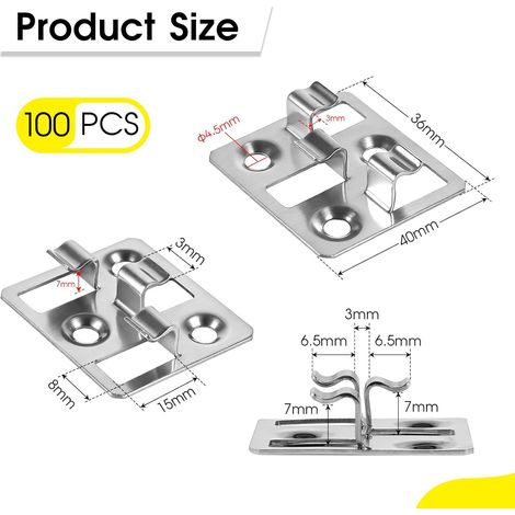 100 pièces Attaches pour lames de terrasse WPC en acier inoxydable, Clips cachés, entretoises pour Fixation de lames WPC/BPC (Argent, écart 3mm, hauteur 7mm) (1/4)