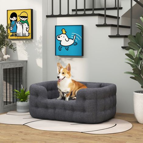 Cuccia per animali con 2 cuscini, materassino antiscivolo per cani con fodera sfoderabile e lavabile, 90x60x35 cm, grigio (1/5)