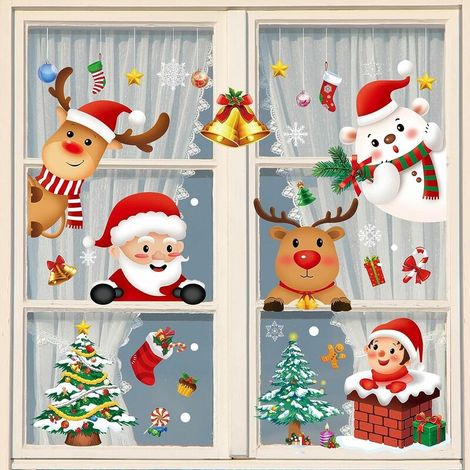 Stickers Noel Fenetre Reutilisable Autocollants Fenêtre Noel Sticker Fenetre Noel Stickers Vitrine Noel Stickers Noel Fenetre Decoration Stickers Père Noel Flocon de Neige Autocollant (1/5)
