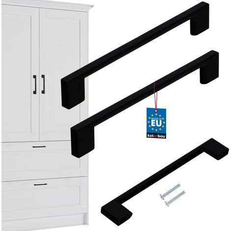 KOTARBAU® Küchenmöbelgriffe, klassisch-modern, länglich, matt schwarz, 190 mm Lochabstand, 160 mm Lochabstand, 2er-Set