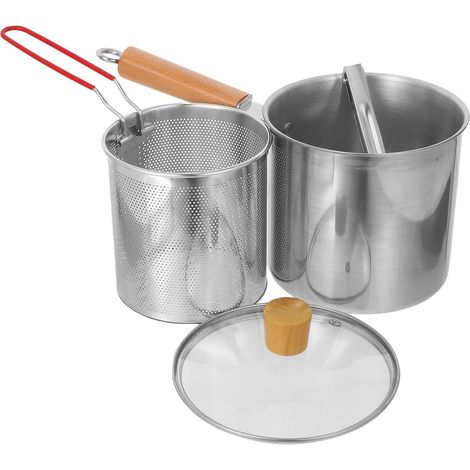 Friteuse 3l en Acier Inoxydable 304 avec Panier à Friture, Marmite Profonde Compacte pour Cuisson à Induction, Poêle Multifonction pour Frire Aile de Poulet et Fruits de Mer, (1/5)