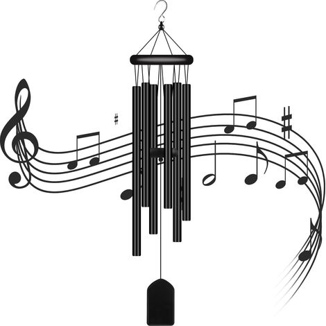 Windspiel für den Außenbereich, 6 Aluminiumrohre, Windmühlen-Design, Baumdekoration, Windmühle für Garten, für den Innen- und Außenbereich (Schwarz)