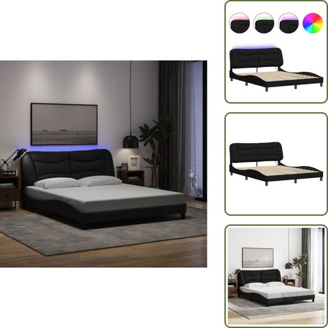 The Living Store Bettgestell mit LED ohne Matratze Schwarz 160x200 cm Stoff - Bettrahmen - Doppelbett - Boxspringbetten - Schlafzimmermöbel - LED Beleuchtung (1/5)