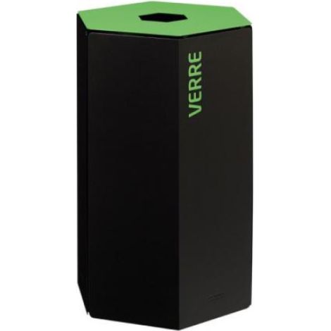 Corbeille de tri sélectif Hexatri, sans serrure - verre - 50l - gris manganèse / vert jaune - RAL 6018 (1/4)