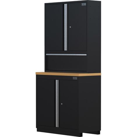 Armadio doppio autoportante in lamiera SOGI ARR-OFF-1700-L per arredo officina - piano in legno - 915x465x2000 mm (1/2)