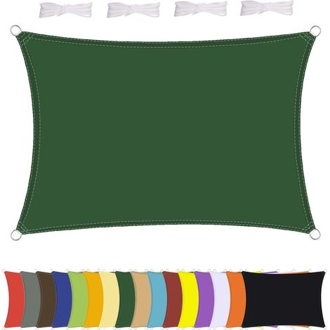 Voile d'ombrage rectangulaire imperméable, résistant aux intempéries, en polyester de qualité supérieure, plusieurs longueurs et largeurs au choix, avec cordes de fixation, rectangulaire 1 x 2 (1/5)