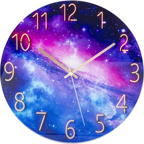 30cm Modern Silent Quartz Wall Clock Battery Operated for Bedroom Home Kitchen Room Office School-Purple (1/5)