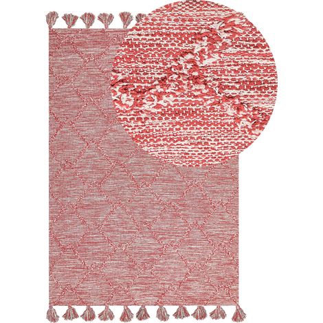 Tappeto cotone stile tradizionale 140 x 200 cm motivo geometrico rosso Nigde