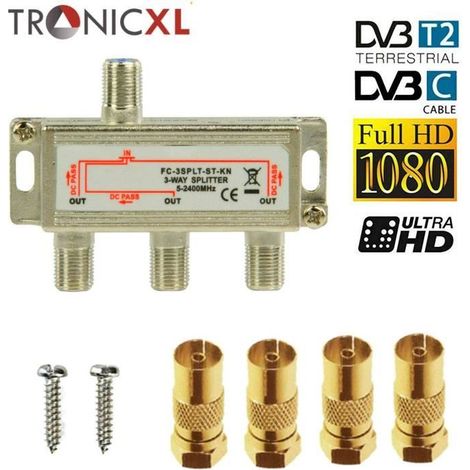 TronicXL Répartiteur d'antenne coaxial HD 3D 4K pour DVBT DVBT2 DVBC Sat Unicable TV TV câble Unicable Unitymedia Vodafone Sky Câ