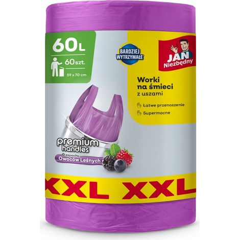 JAN NIEZBĘDNY HD Müllsäcke mit Griffen 60L - Waldfruchtduft 60 Stück (XXL) (1/2)