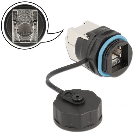 Delock Conector de cable RJ45 hembra a Cat.6A LSA con tapa protectora a prueba de agua