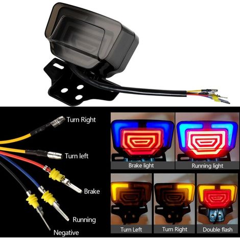 Lampada posteriore LED per moto, integrata con freccia e luce di stop, supporto impermeabile, 12V, 1 pezzo (1/3)