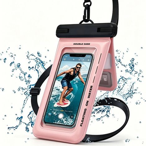 Funda para teléfono resistente al agua IPX8, universal, con correa, rosa. (1/5)