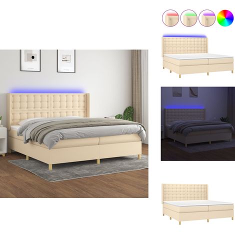 Sommier à lattes de lit matelas et LED Crème 200x200 cm Tissu - Lit Plateforme - Lit Avec Rangement - Lit Design - Lit Moderne - Lit Crémeux (1/5)