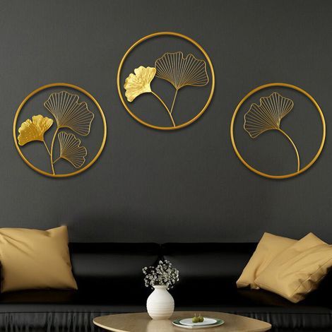 Décoration murale feuille de ginkgo doré 3 pièces, (1/5)