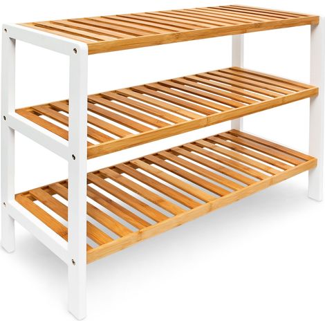 Pratica scarpiera 3 livelli 90 x 30 x 90 cm design scandinavo finitura laccata in bambù bianco 130005123