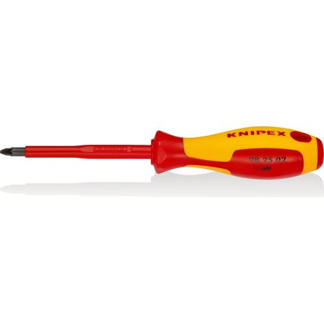 KNIPEX 98 25 02 Destornillador para tornillos cruciformes Pozidriv® mango aislante en dos componentes, según norma VDE Barnizados 212 mm