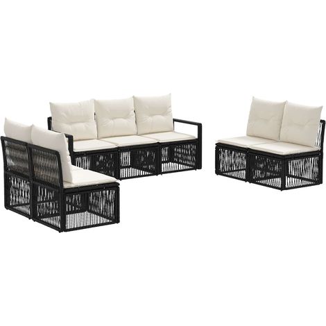 Gartensofa-set 7 pcs Schwarz Poly-Rattan vidaXL