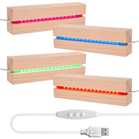 Wooden LED Bases Rectangular Wooden Base Ornaments USB Light Base Stand LED Base for Acrylic Glass LED Display Base for Glass Block Crystals (1/5)