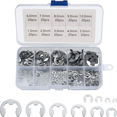 Äußere elastische Ringe aus Edelstahl 304, Sortiment von 200 elastischen Ringen in den Größen 1,5/2/3/4/5/6/7/8/9/10 mm, für verschiedene Anwendungen.