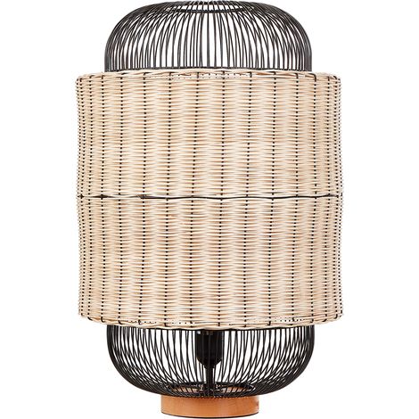 Lámpara de mesa de noche fabricada en ratán natural estilo boho en color natural y negro 55 cm Tanganyika (1/5)