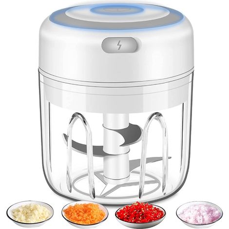 Hachoir à ail électrique mini sans fil, robot culinaire portable, broyeur de légumes et oignons, moulin à viande USB rechargeable pour légumes, poivrons, oignons et épices (1/5)