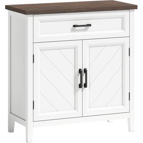 Credenza Moderna Stile Rustico 76x35x80 cm con 2 Ante in MDF Bianco (1/5)
