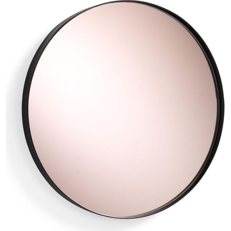 Miroir Mural Rond, Cadre en Acier Noir Mat, Miroir Rose doré, 40 cm x 30 cm (1/4)