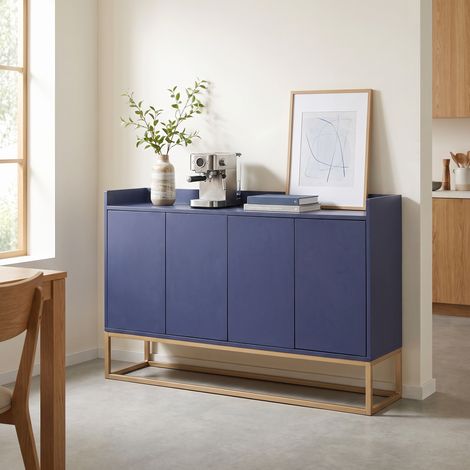 Buffet de cuisine 120x30x80 cm, Portes Push-to-Open, étagères réglables, bois, style moderne, Bleu (1/5)
