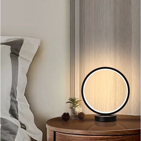 Lampada da tavolo rotonda, lampada decorativa da comodino, luce notturna a LED, a risparmio energetico, delicata per gli occhi, ideale per la camera da letto (nera) (1/5)