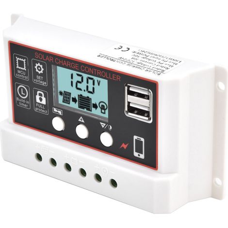 Contrôleur de panneau solaire intelligent à double port USB pour batterie, dispositif de contrôle de charge et de décharge PWM 12 V/24 V 30 A (1/5)
